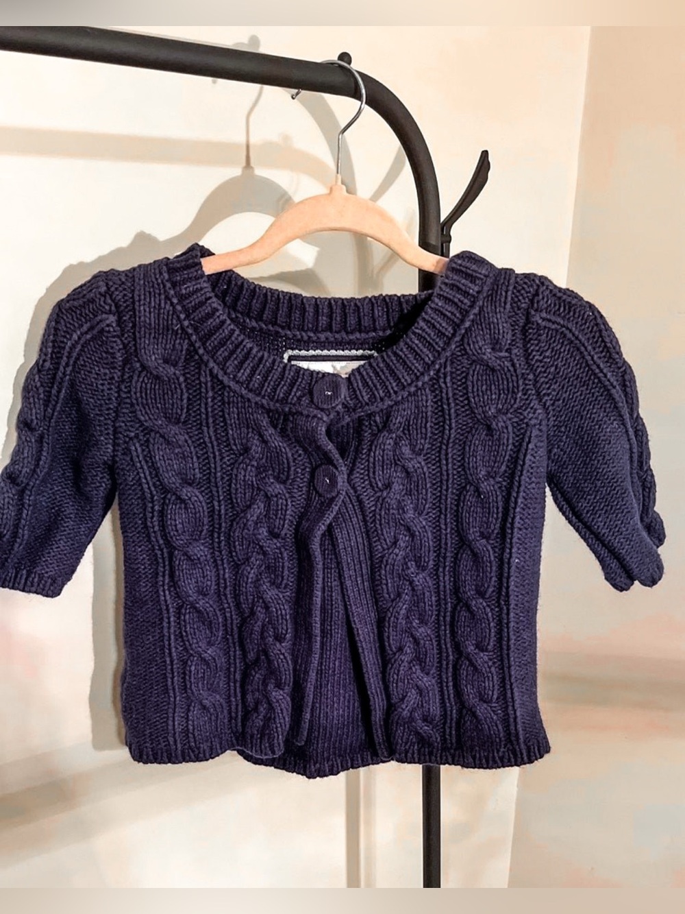 Cropped American eagle short sleeve cable knit cardigan sweater womens small